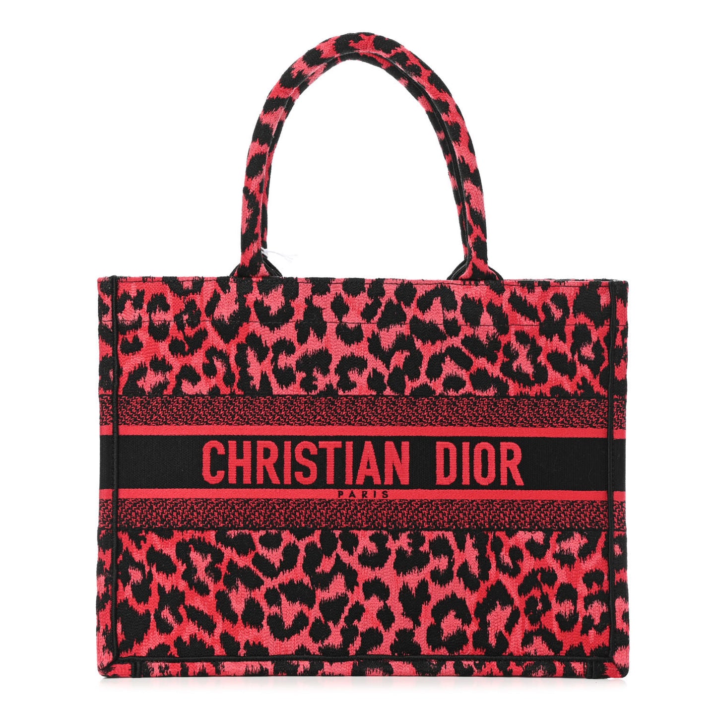 Canvas Mizza Embroidered Medium Leopard Book Tote Fuchsia Multicolor