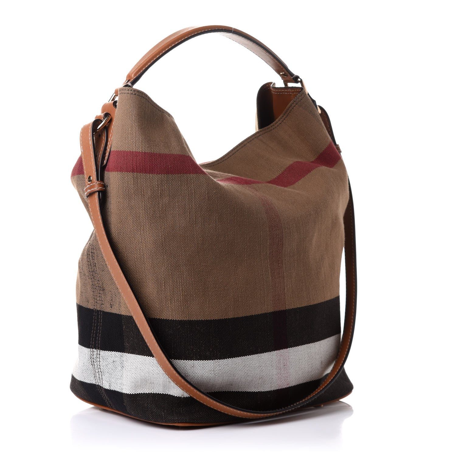 Burberry Canvas Mega Check Medium Ashby Hobo Saddle Brown 3 of 11