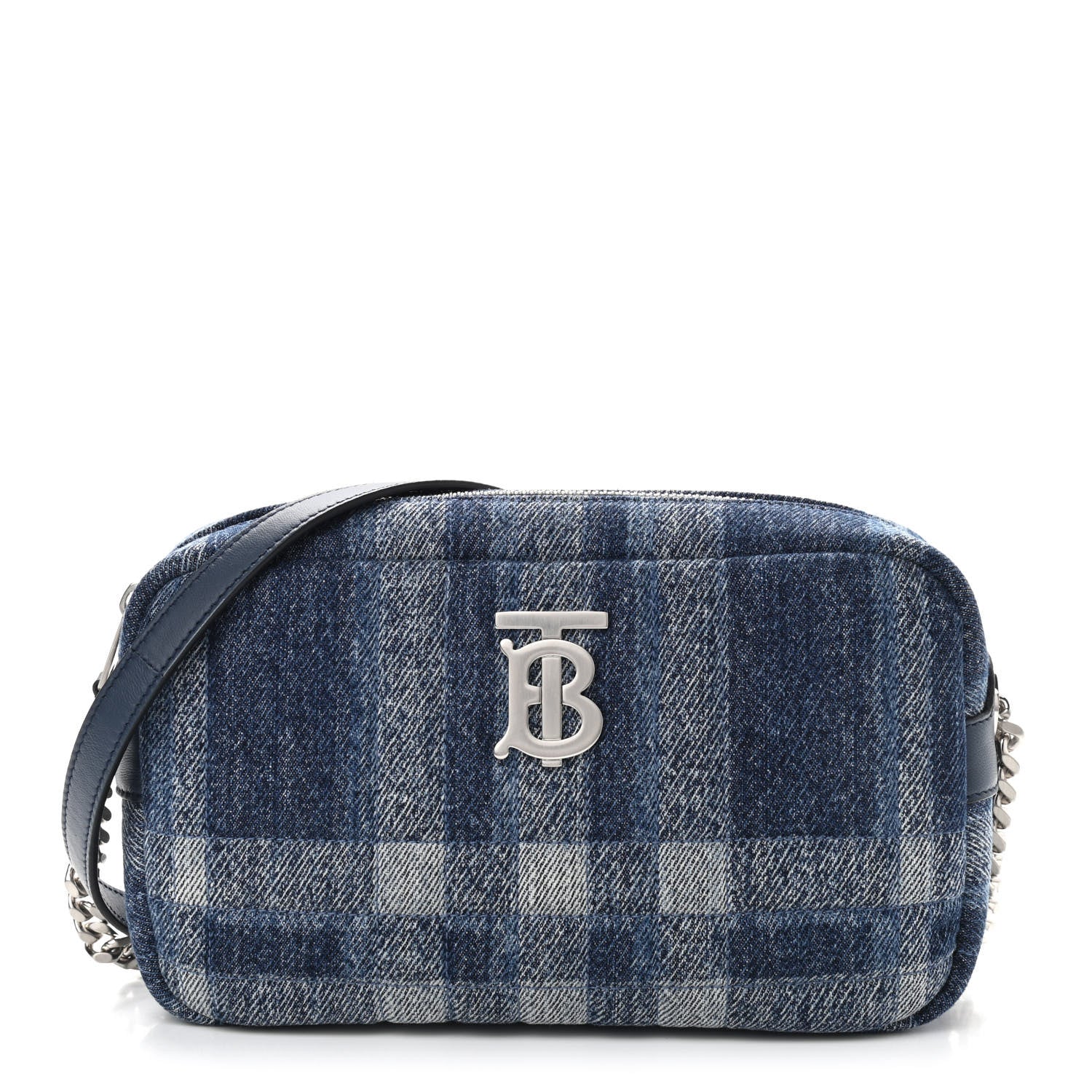 Burberry Calfskin Demin Check Small Lola Camera Bag Navy 1 of 12