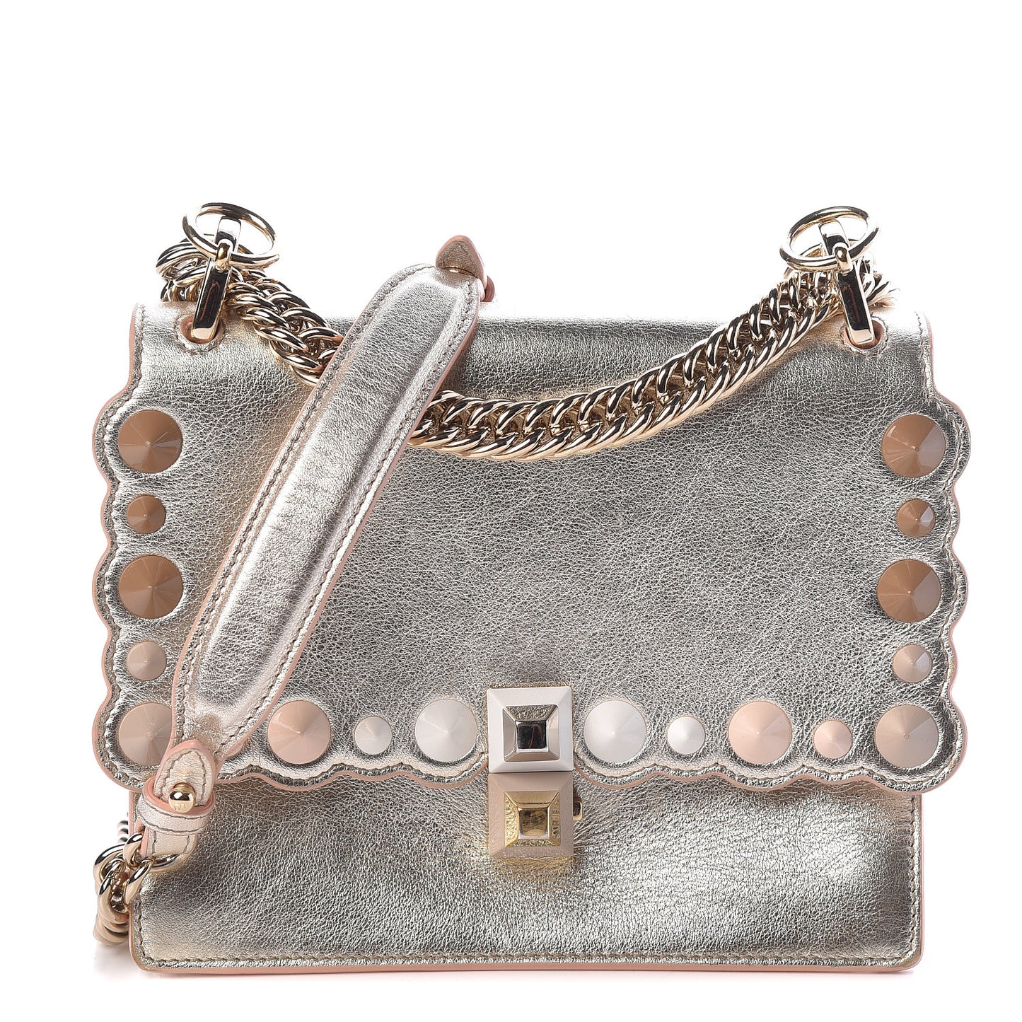 Vitello Catalan Mirror Scalloped Multi Studded Small Kan I Shoulder Bag Champagne