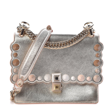 Fendi Vitello Catalan Mirror Scalloped Multi Studded Small Kan I Shoulder Bag Champagne 1 of 11