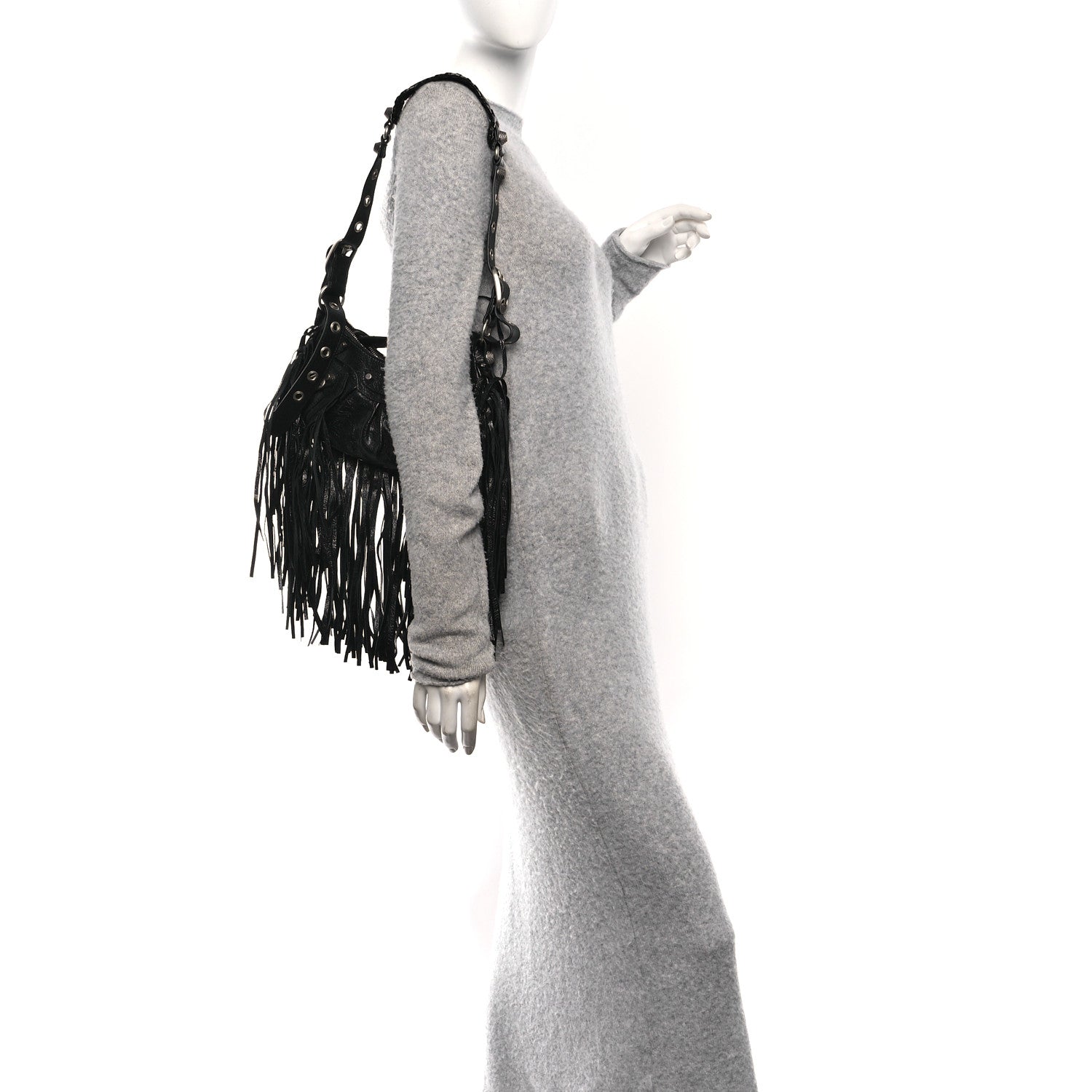 Balenciaga Agneau Arena Le Cagole Fringe Shoulder Bag XS Black 2 of 11