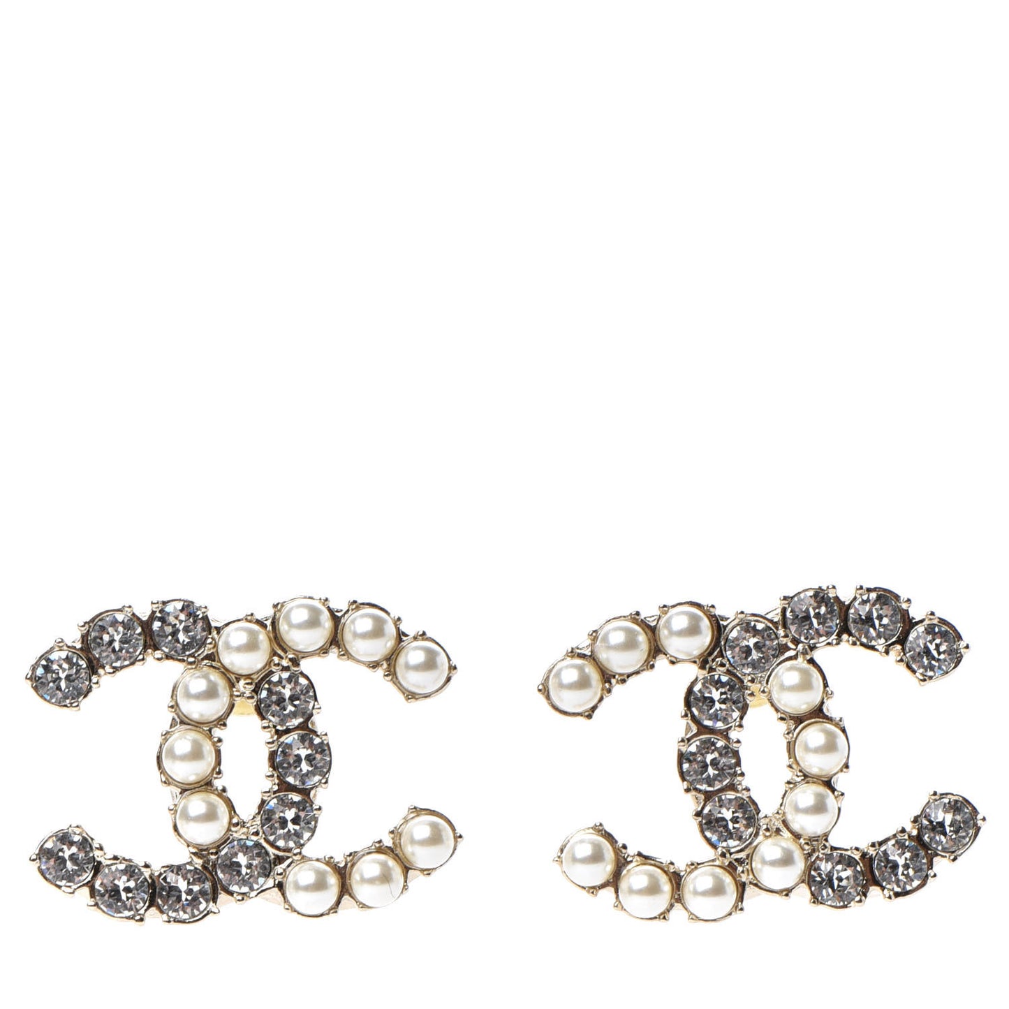 Crystal Pearl CC Dazzling Domino Earrings Gold