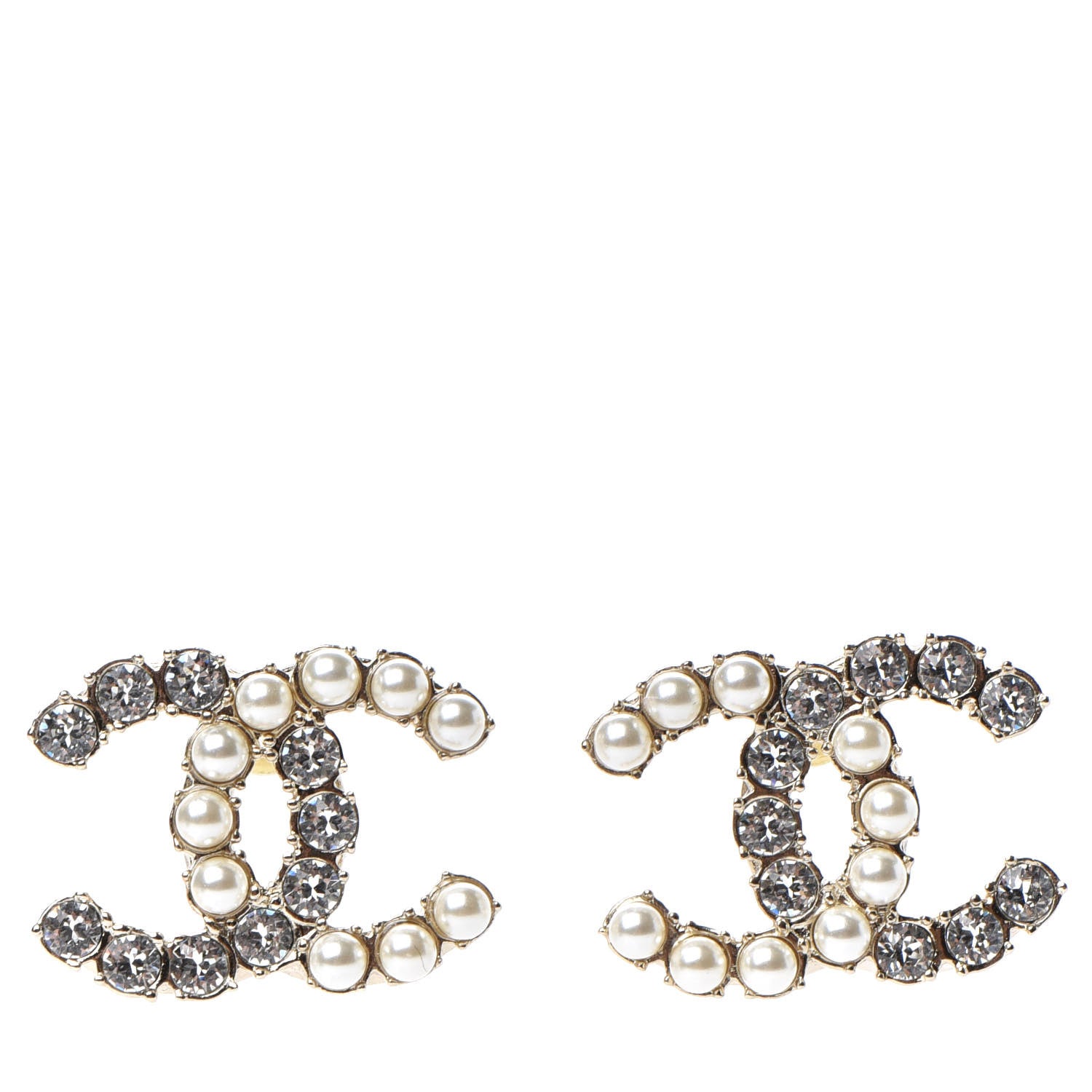 Chanel Crystal Pearl CC Dazzling Domino Earrings Gold 1 of 5