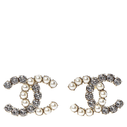 Chanel Crystal Pearl CC Dazzling Domino Earrings Gold 1 of 5