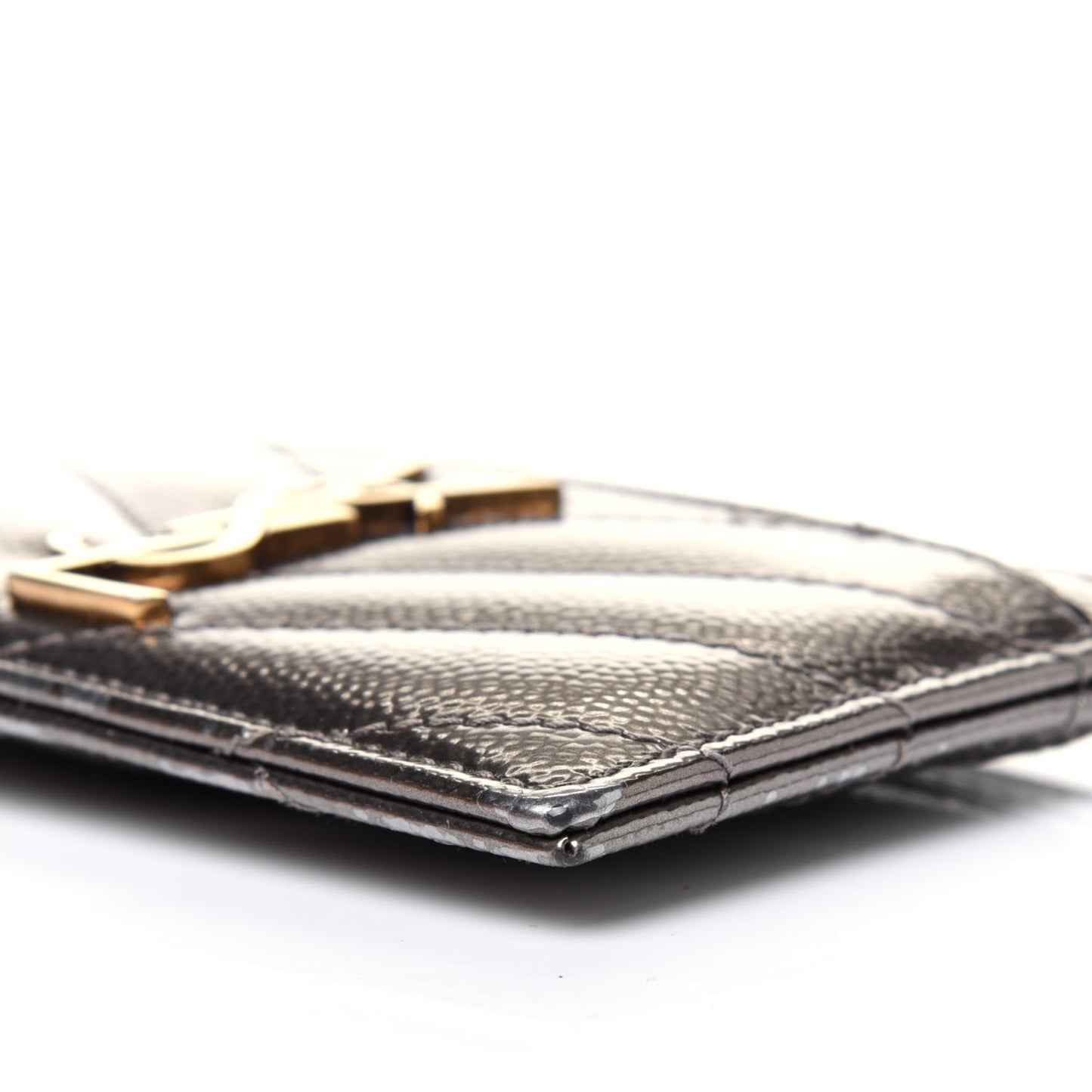 Metallic Grain De Poudre Matelasse Chevron Monogram Credit Card Case Pimbo