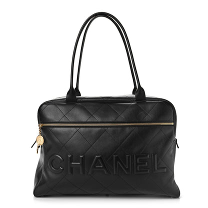 Chanel Calfskin Stitched Maxi Logo Bowling Bag Black 1 of 9