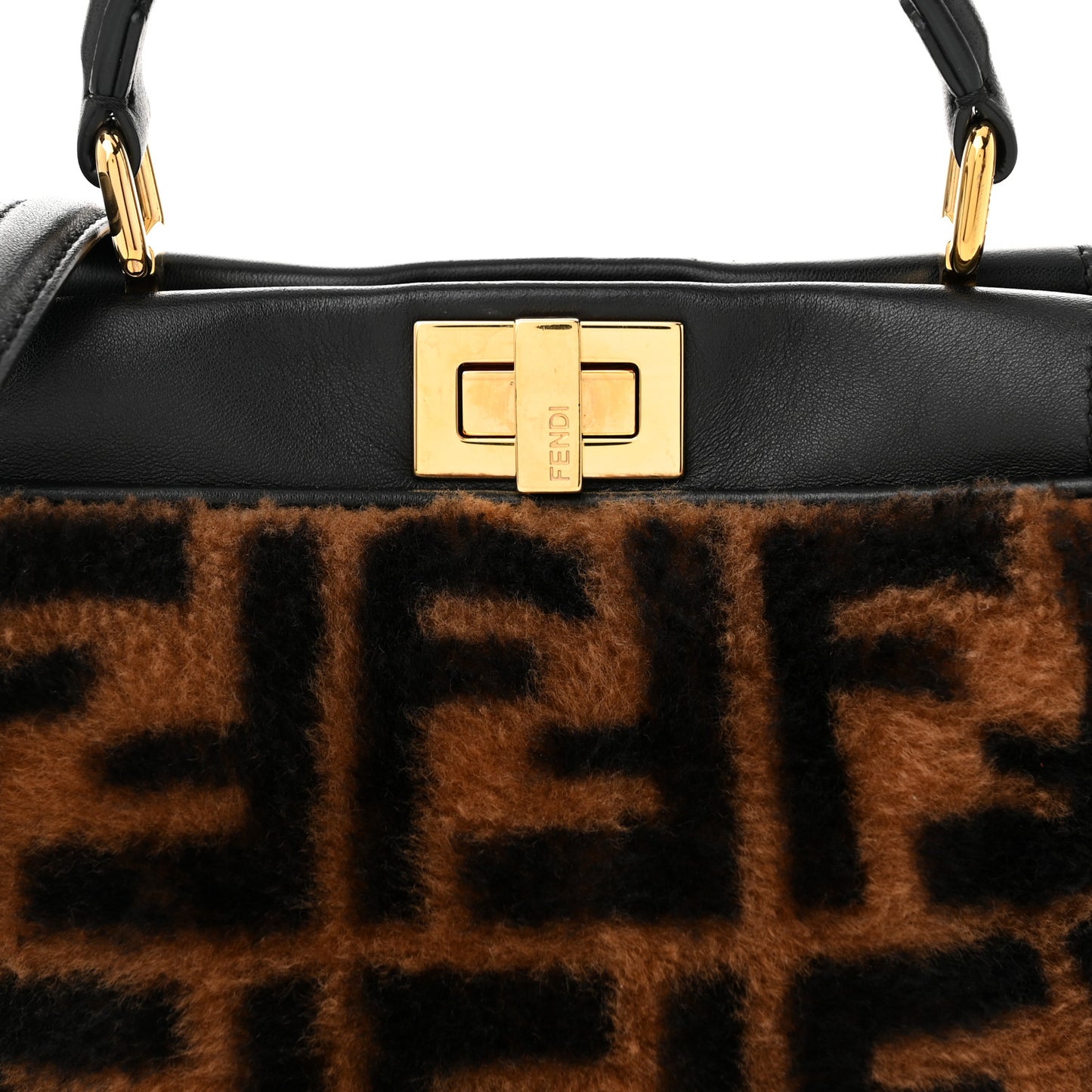 Shearling Nappa Macro FF 1974 Mini Peekaboo Iconic Satchel Tobacco Black