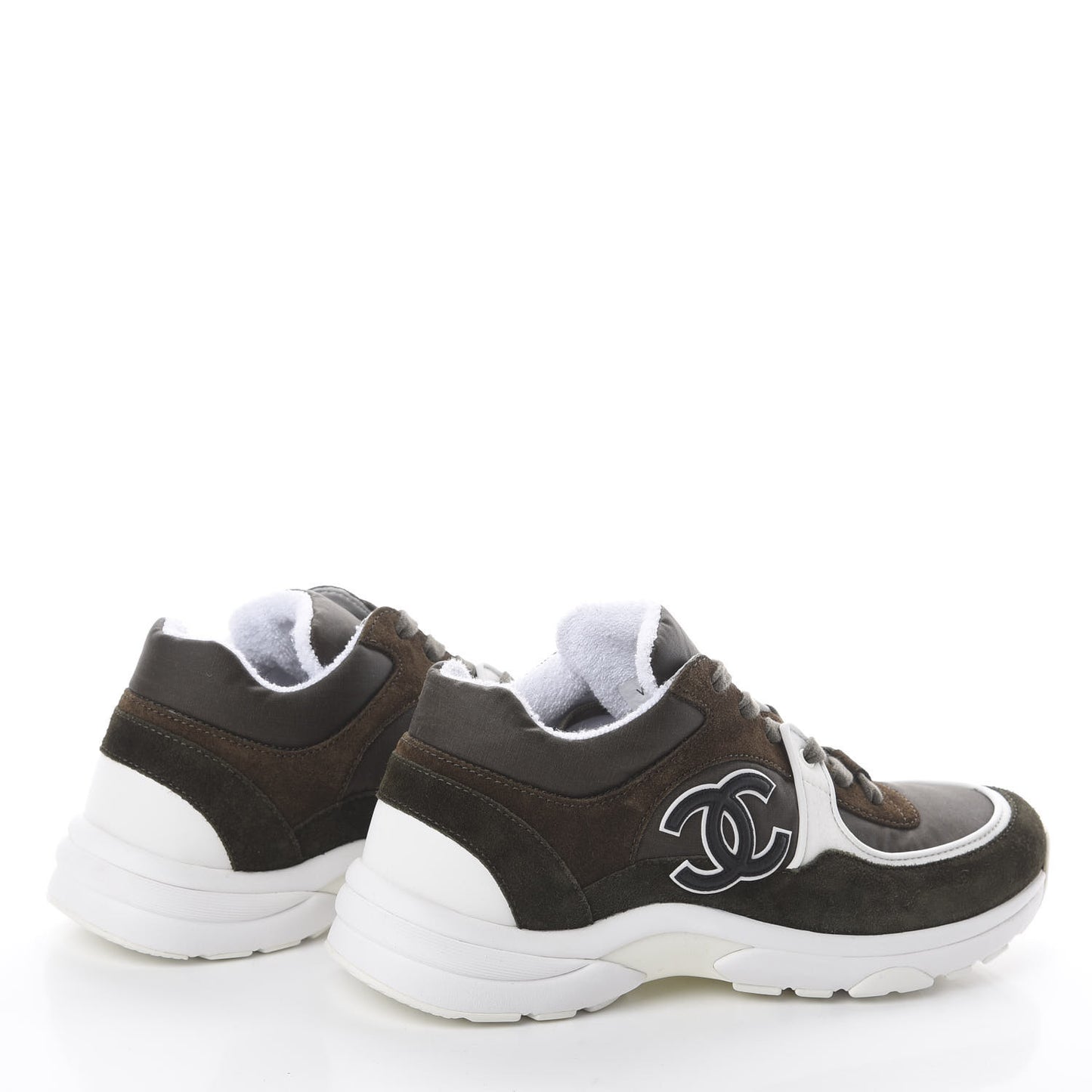 Fabric Calfskin Suede CC Womens Sneakers 39 Dark Green