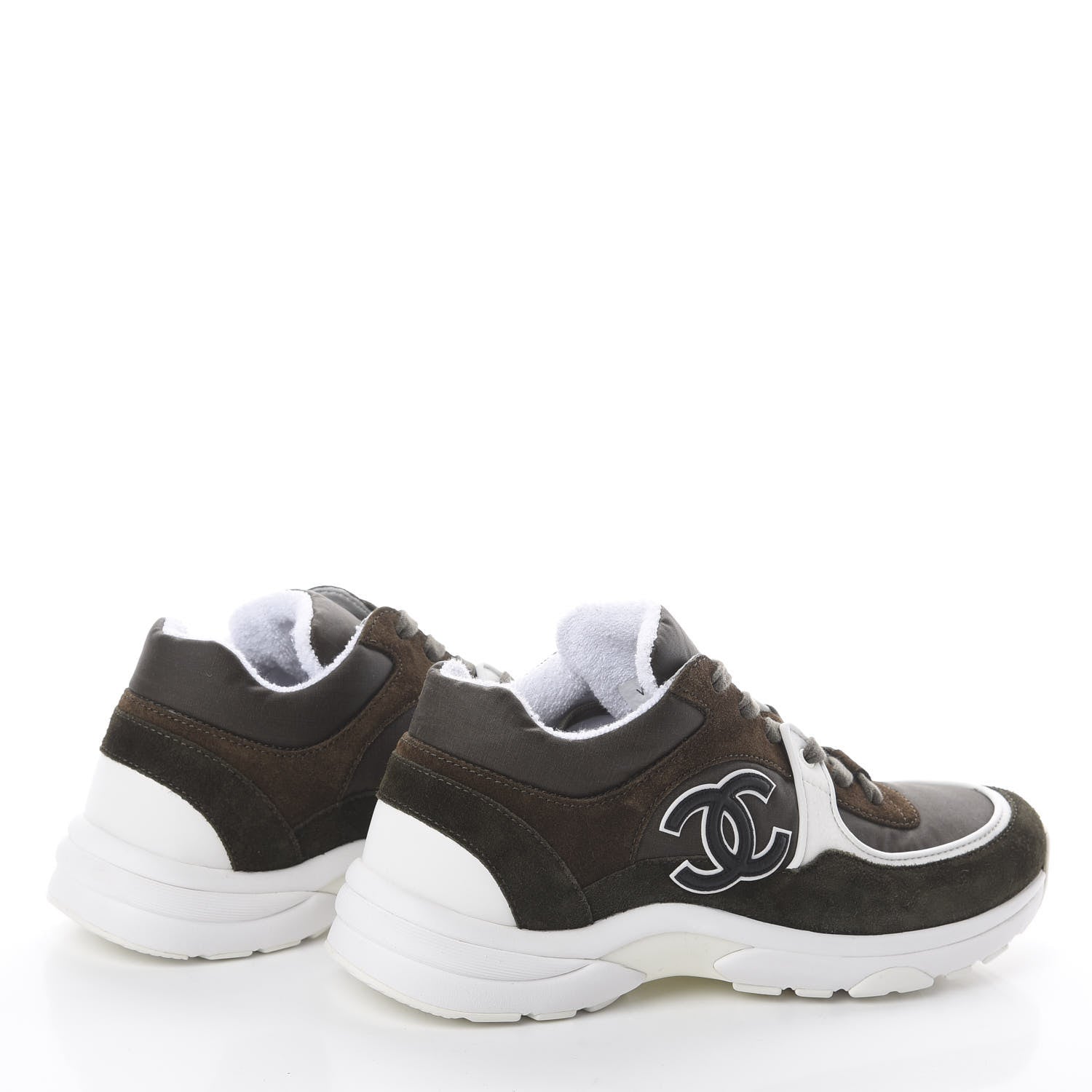 Chanel Fabric Calfskin Suede CC Womens Sneakers 39 Dark Green 4 of 6
