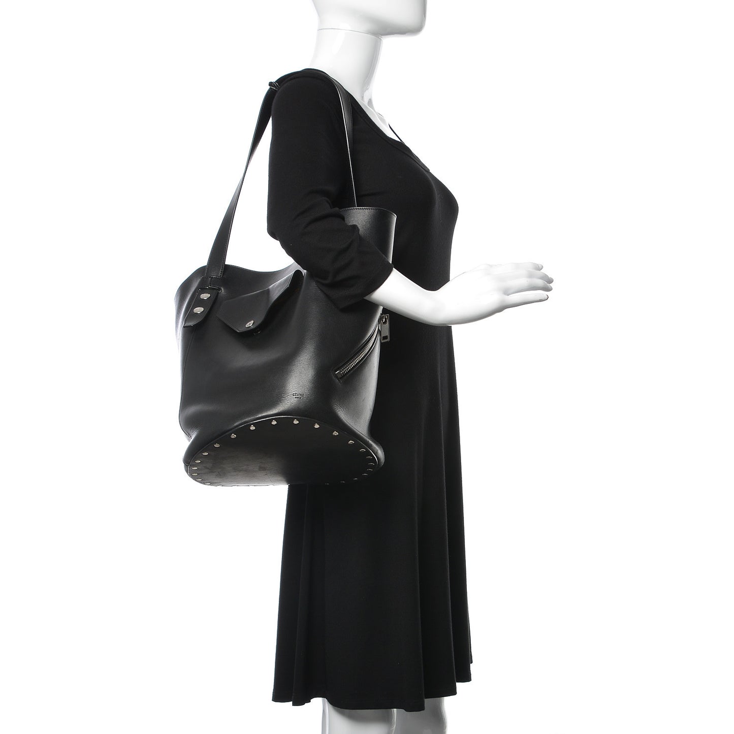 Natural Calfskin Biker Bucket Shoulder Bag Black Sunflower