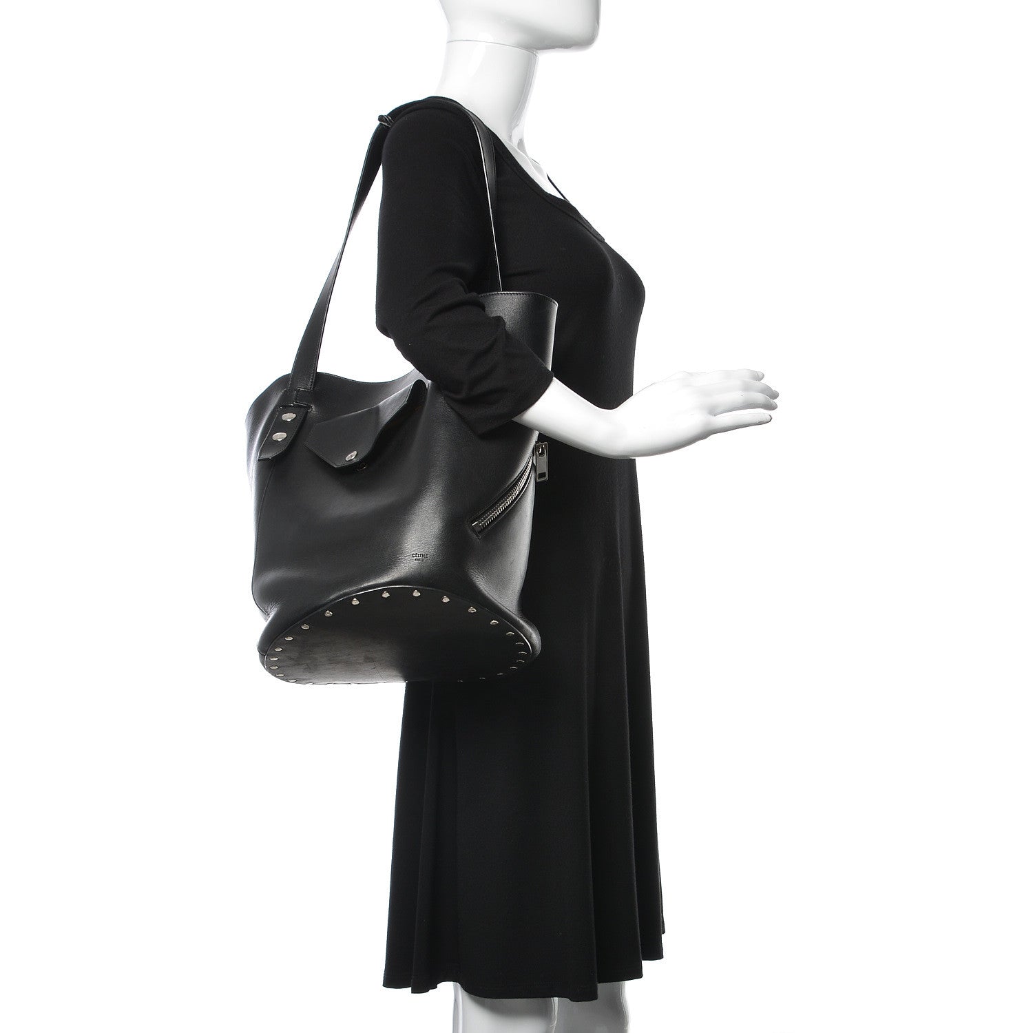 Celine Natural Calfskin Biker Bucket Shoulder Bag Black Sunflower 2 of 16