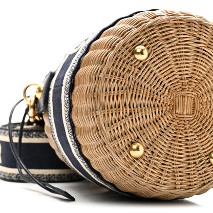 Christian Dior Wicker Oblique Drawstring Bucket Bag Blue 8 of 9