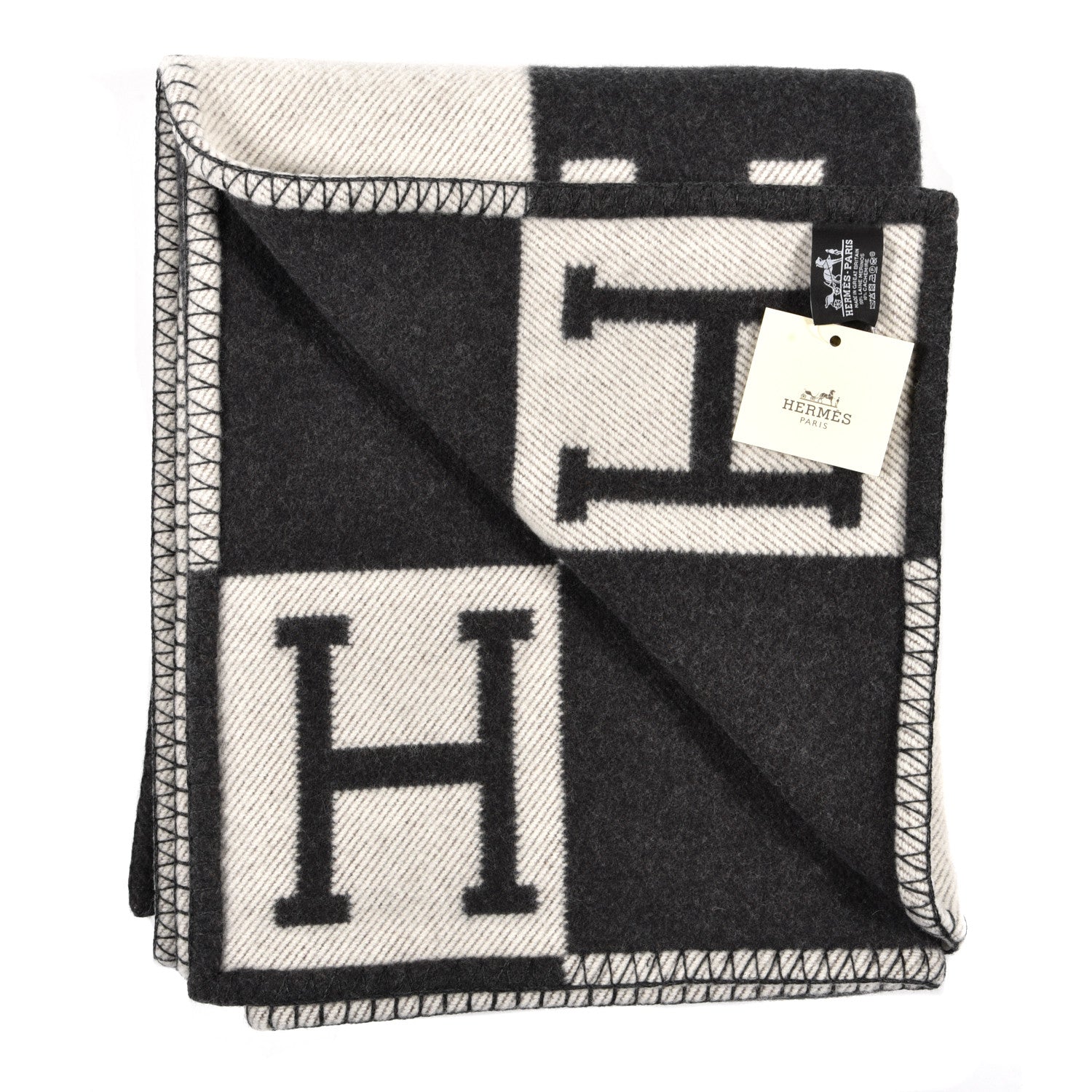 Hermes Wool Cashmere Avalon Blanket Ecru Gris Fonce 2 of 3
