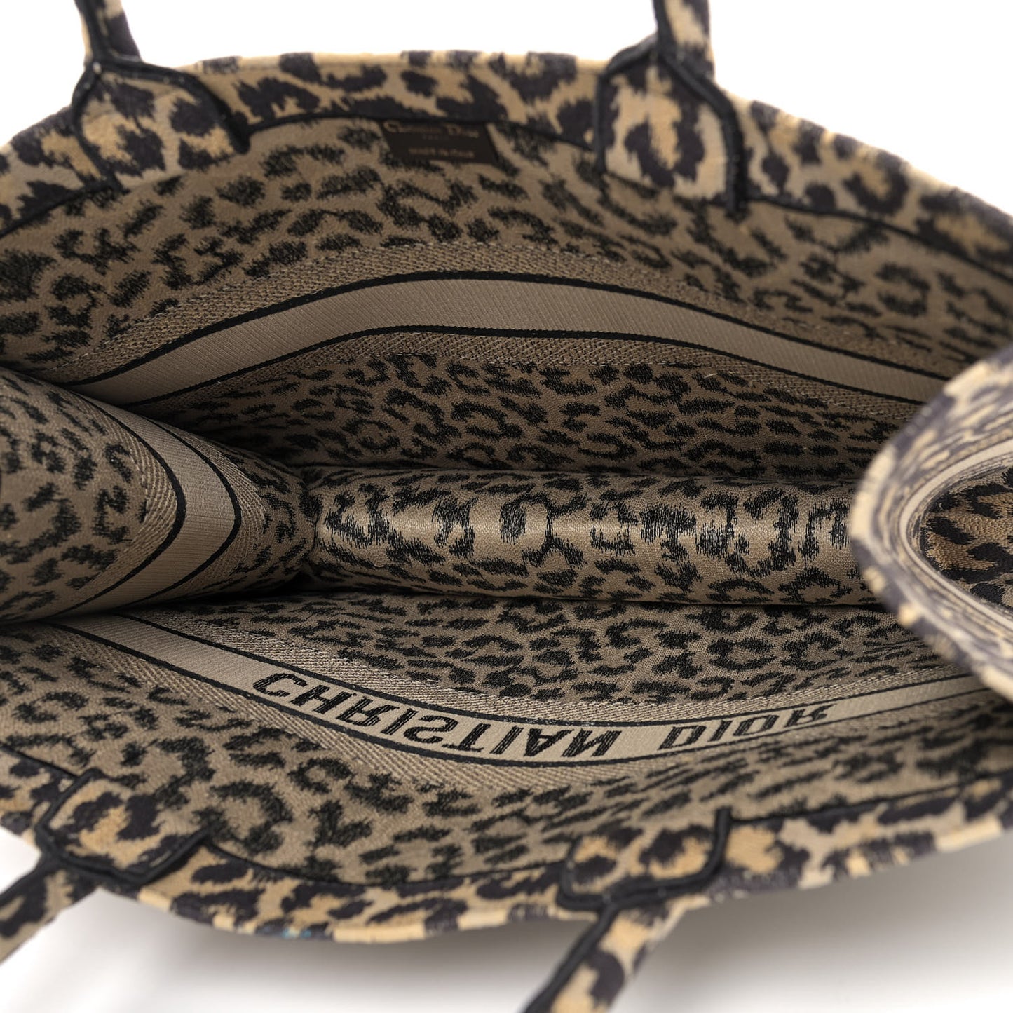 Canvas Mizza Embroidered Large Leopard Book Tote Beige