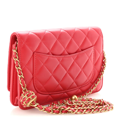 Chanel Lambskin Quilted CC Pearl Crush Wallet on Chain WOC Red 3 of 12