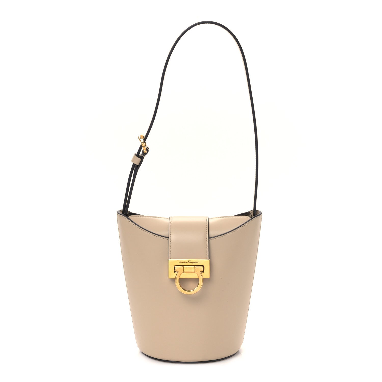 Salvatore Ferragamo Calfskin Small Trifolio Bucket Shoulder Bag Beige 1 of 7