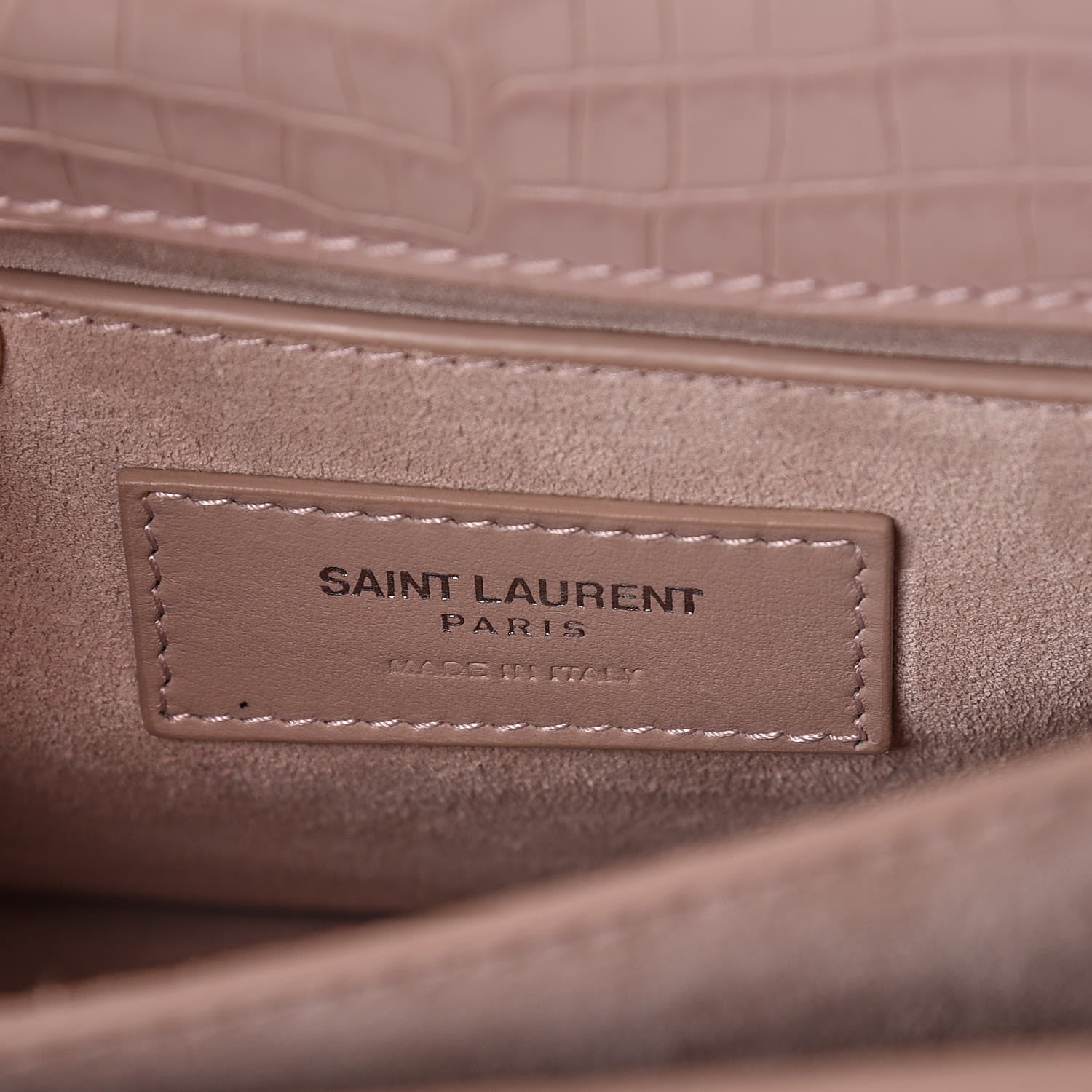 Saint Laurent Calfskin Crocodile Embossed Medium Monogram Sunset Powder Pink 8 of 10