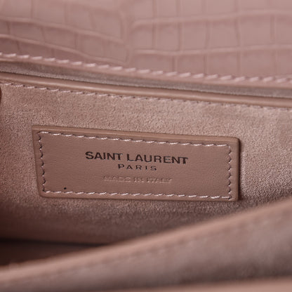 Saint Laurent Calfskin Crocodile Embossed Medium Monogram Sunset Powder Pink 8 of 10