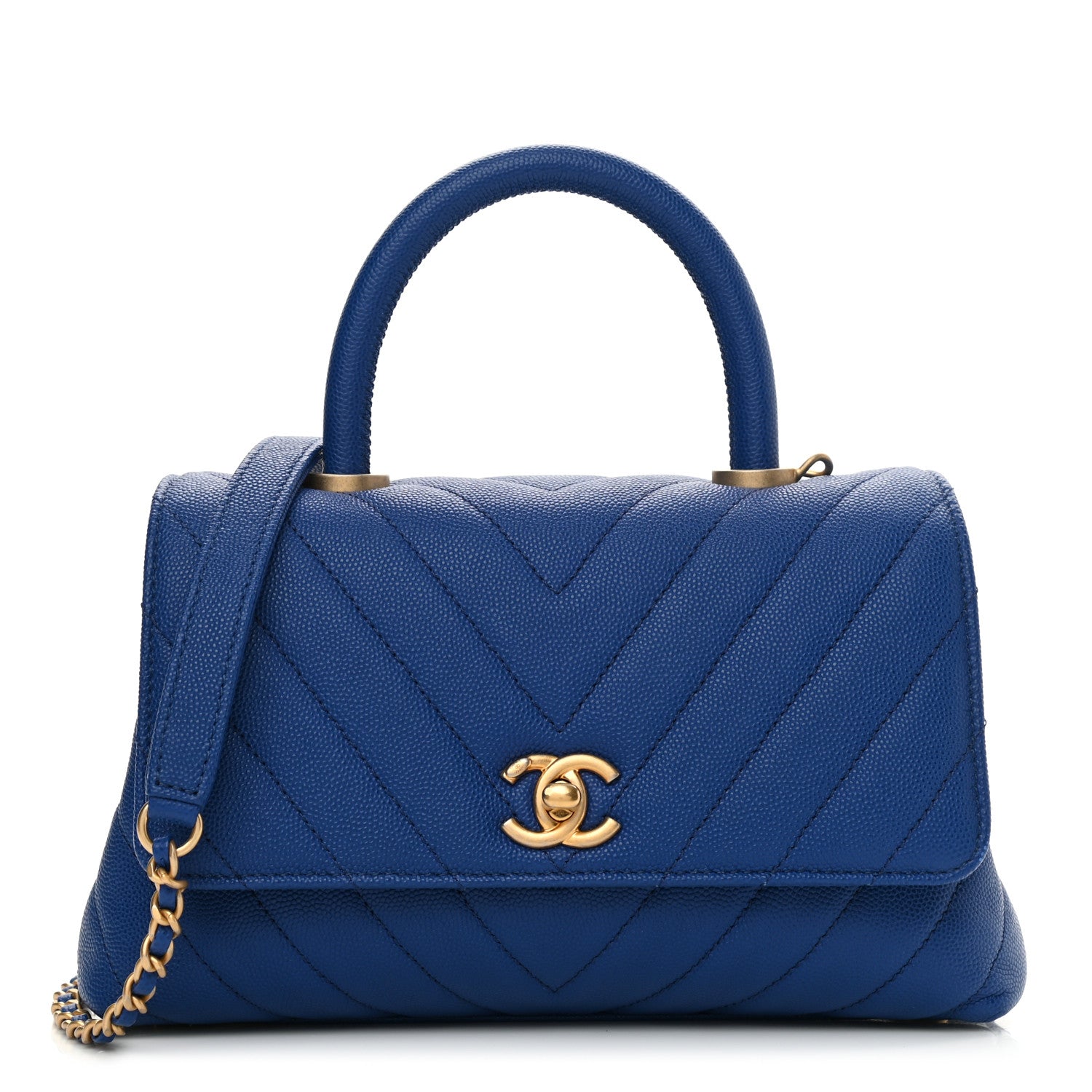 Chanel Caviar Chevron Quilted Mini Coco Handle Flap Blue 1 of 8