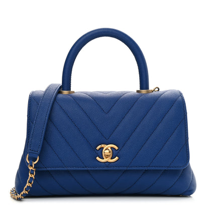 Chanel Caviar Chevron Quilted Mini Coco Handle Flap Blue 1 of 8