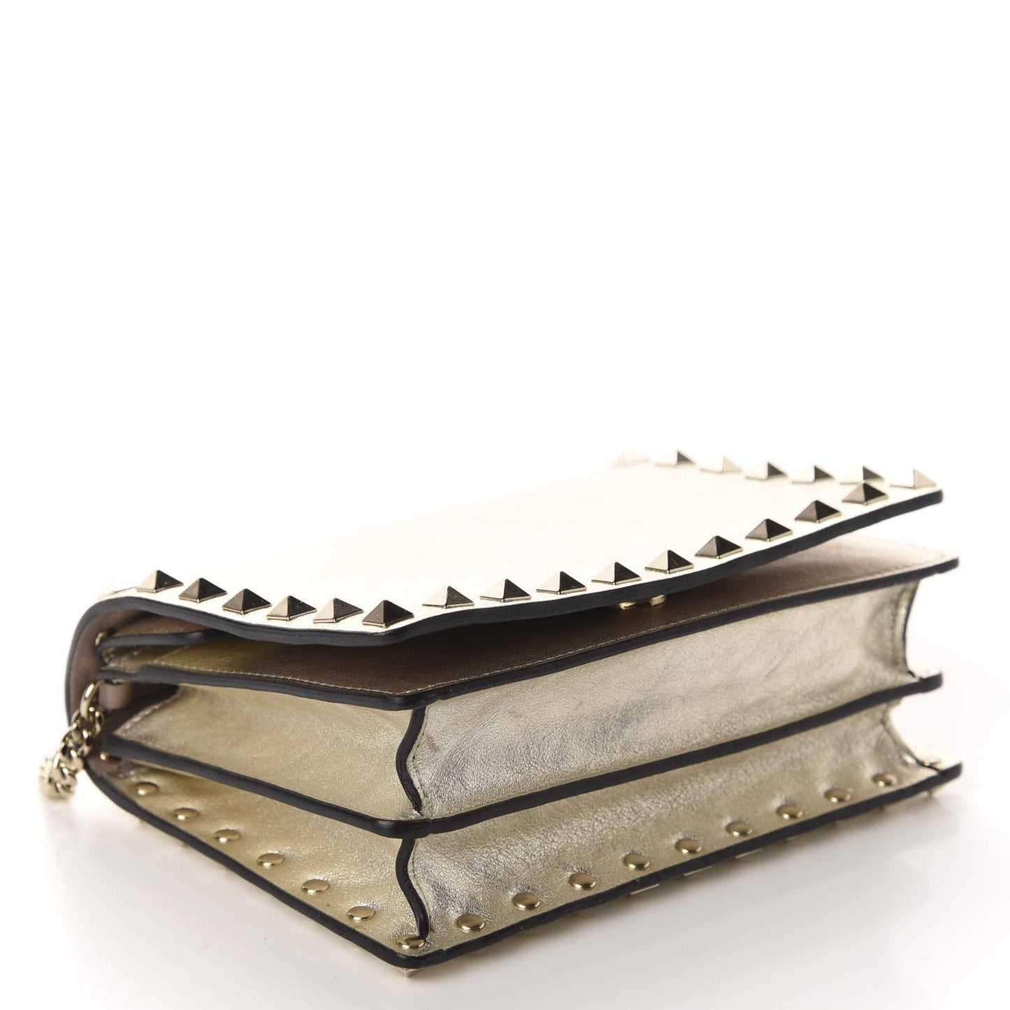 Metallic Calfskin Rockstud Wallet on Chain Gold