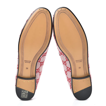 Gucci Canvas GG Monogram Horsebit Womens Jordaan Loafers 39 Gardenia Hibiscus Red 5 of 8
