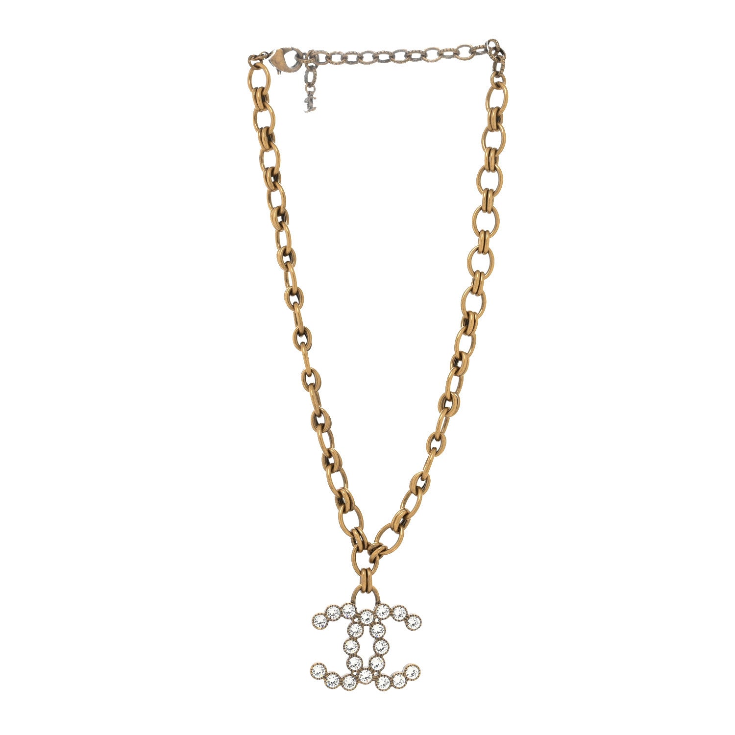 Chanel Crystal Chain Link CC Necklace Gold 2 of 3