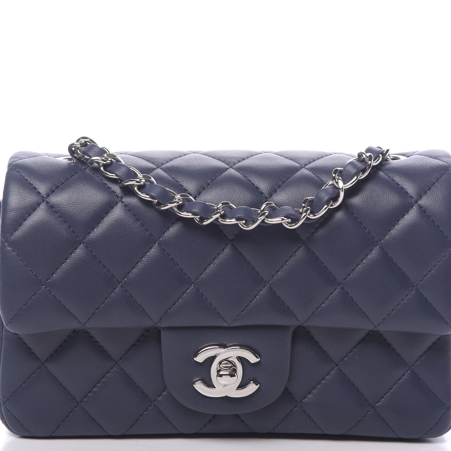 Lambskin Quilted Mini Rectangular Flap Dark Blue