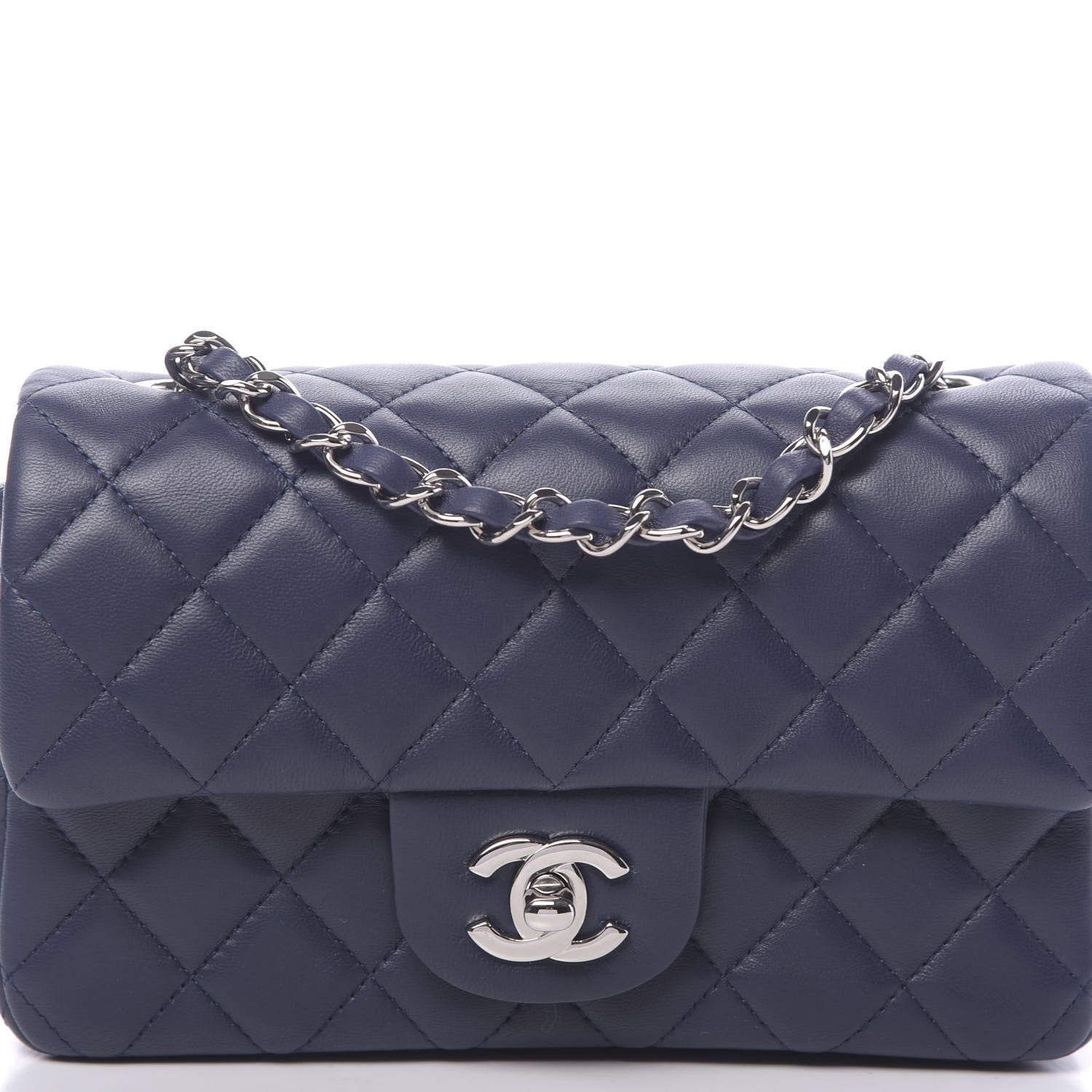Chanel Lambskin Quilted Mini Rectangular Flap Dark Blue 8 of 11