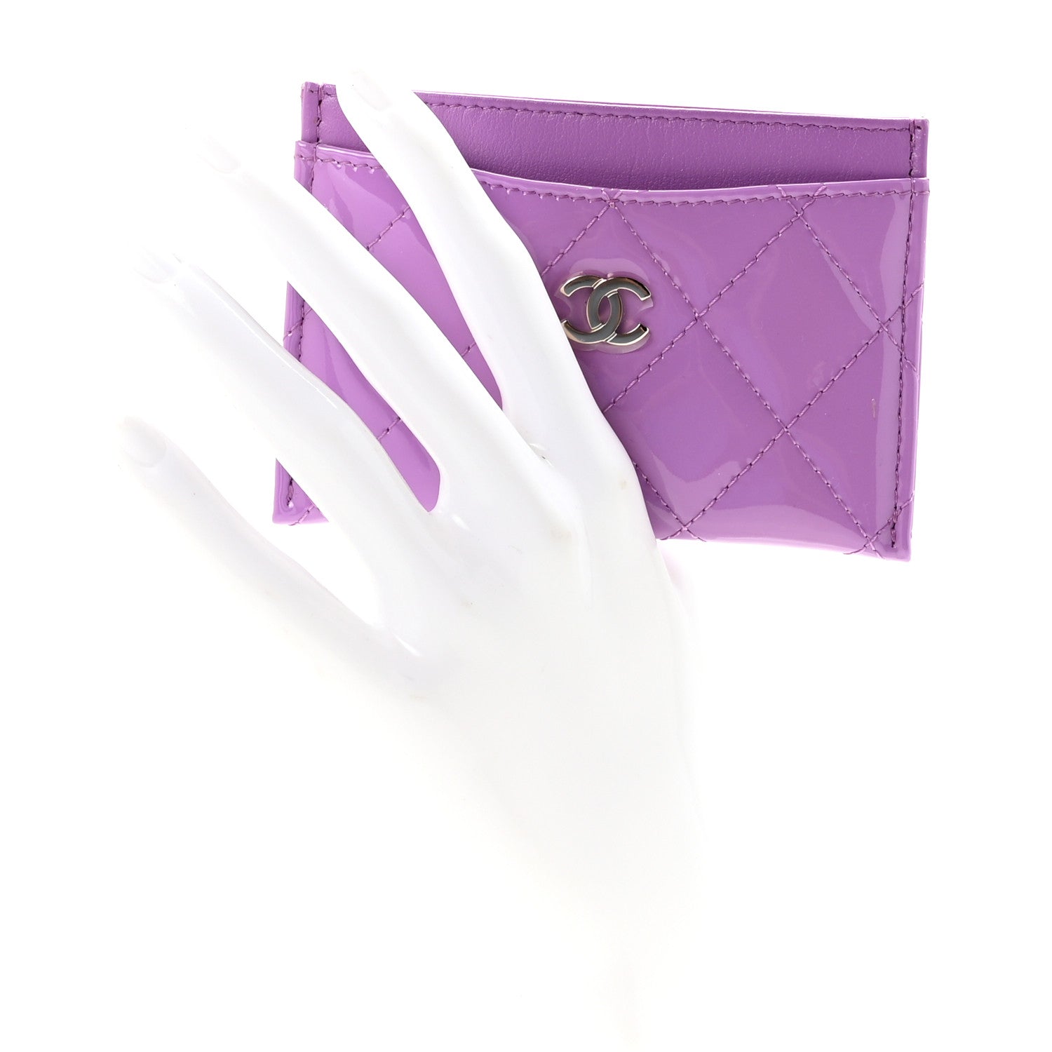 Chanel Patent Quilted Card Holder Purple 2 of 9