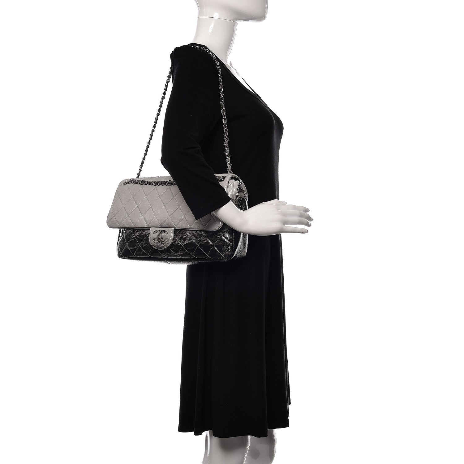 Chanel Vinyl Quilted Jumbo Melrose Degrade Flap Black 2 of 12