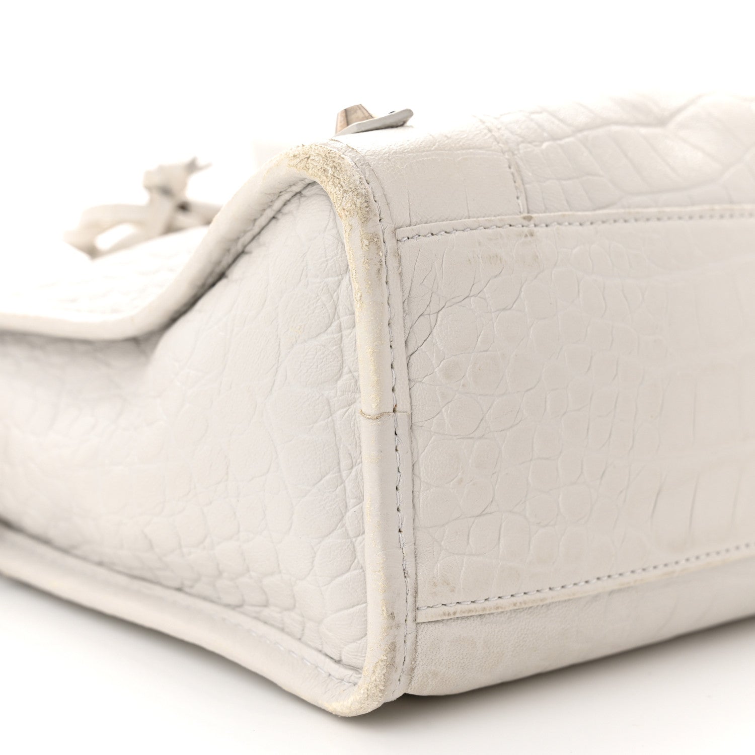 Balenciaga Matte Supple Lambskin Crocodile Embossed Classic Silver Hardware S City White 9 of 15