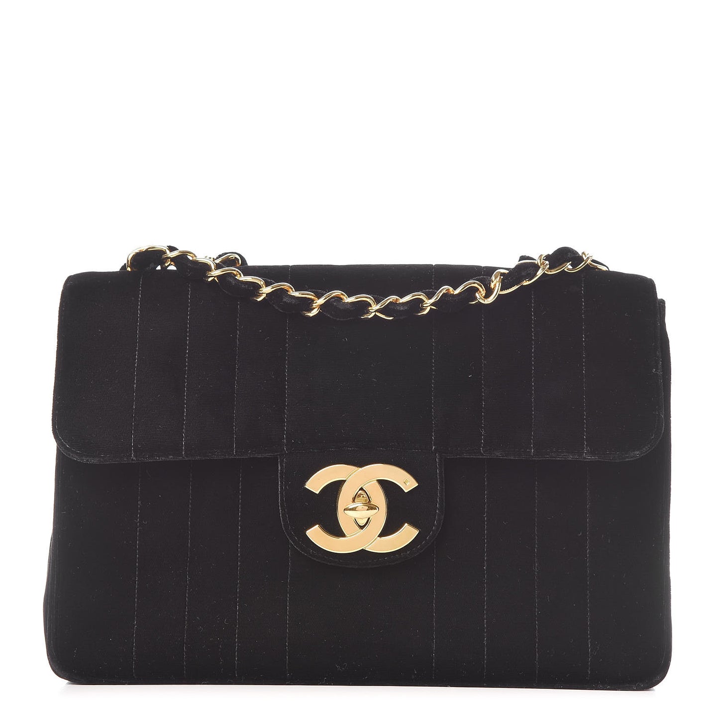 Velvet Vertical Quilted Jumbo Single Flap Black