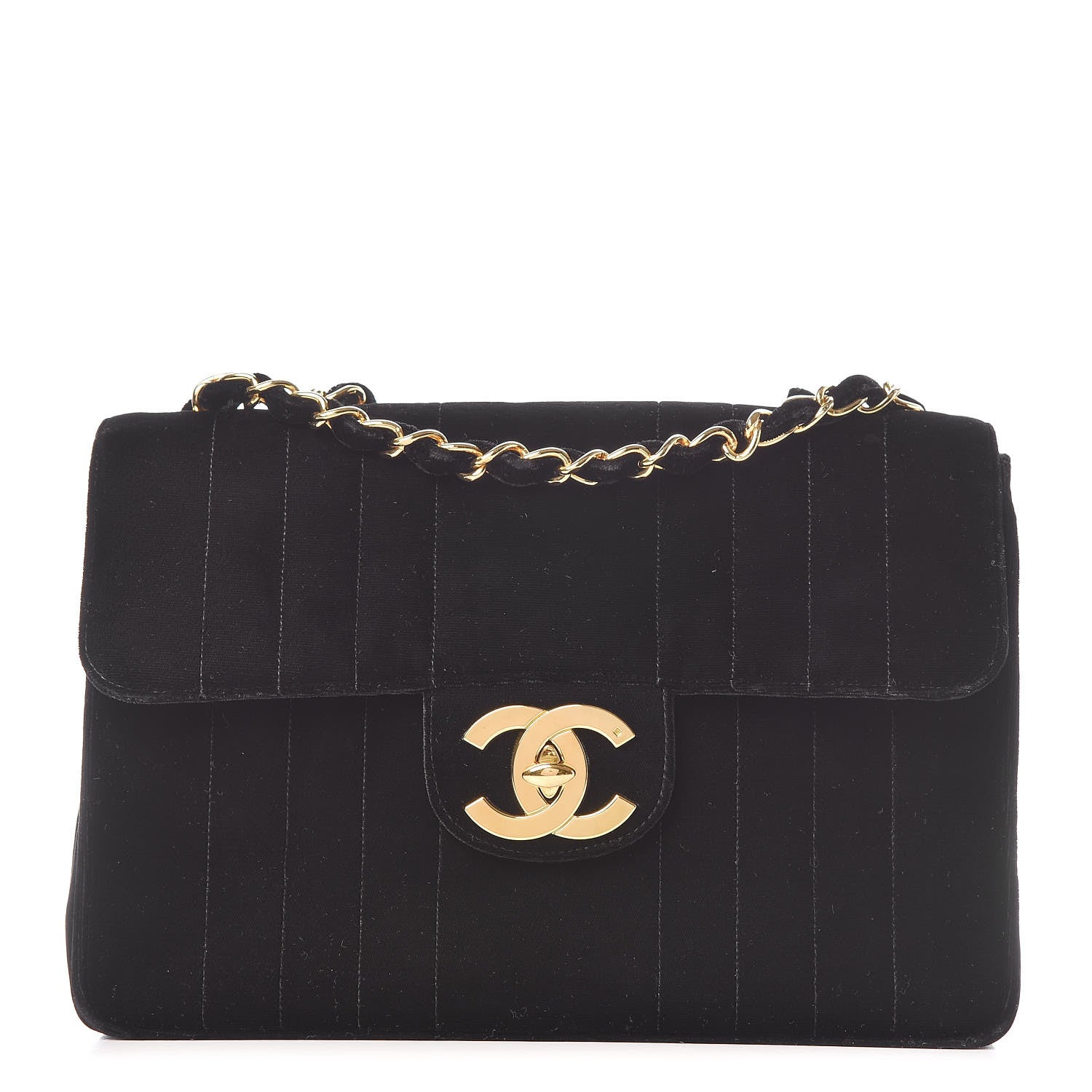 Chanel Velvet Vertical Quilted Jumbo Single Flap Black 1 of 13