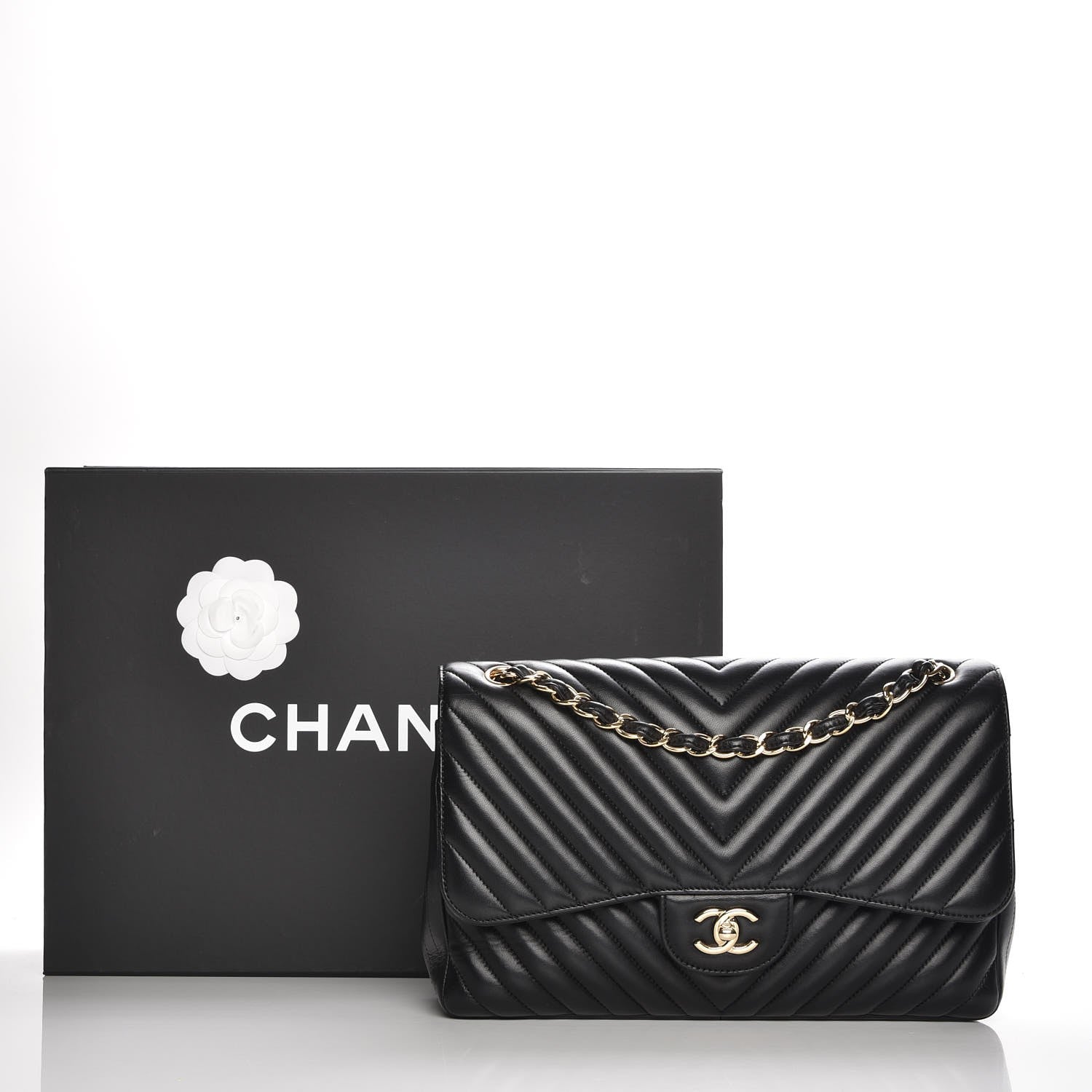 Chanel Lambskin Chevron Quilted Jumbo Double Flap Black 9 of 9