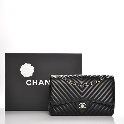 Chanel Lambskin Chevron Quilted Jumbo Double Flap Black 9 of 9
