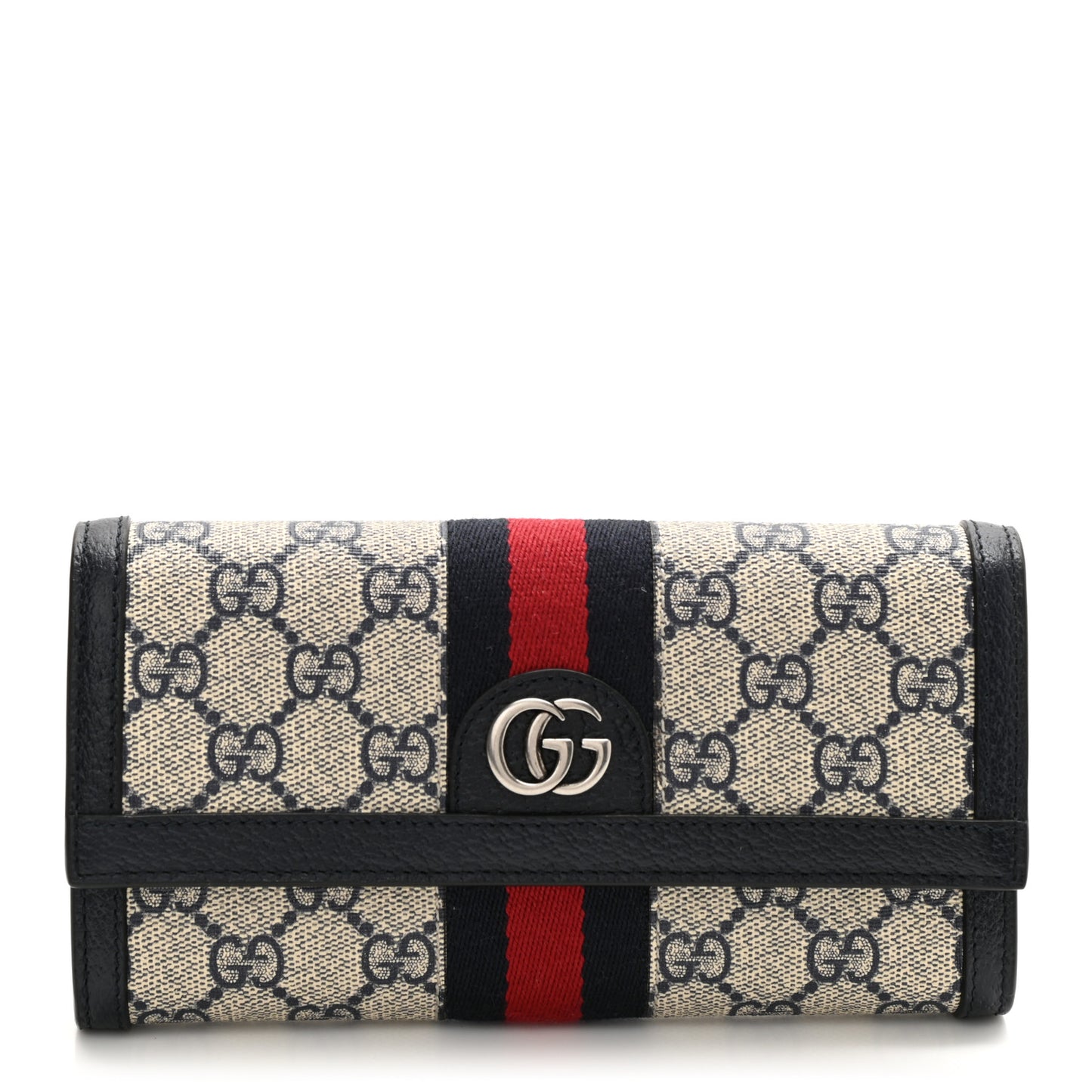 GG Supreme Monogram Textured Calfskin Web Ophidia Continental Wallet Beige Blue