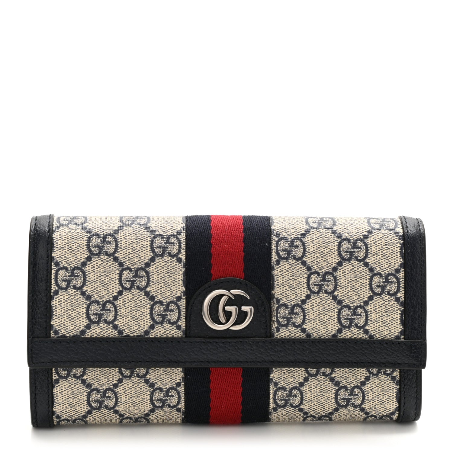Gucci GG Supreme Monogram Textured Calfskin Web Ophidia Continental Wallet Beige Blue 1 of 8