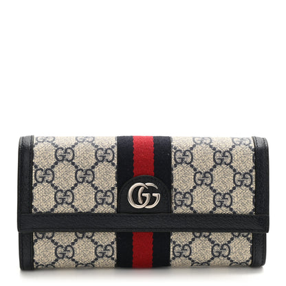 Gucci GG Supreme Monogram Textured Calfskin Web Ophidia Continental Wallet Beige Blue 1 of 8
