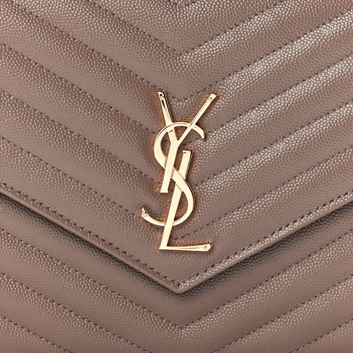 Saint Laurent Grain De Poudre Matelasse Chevron Monogram Envelope Clutch Dark Beige 8 of 11