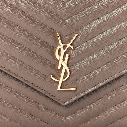 Saint Laurent Grain De Poudre Matelasse Chevron Monogram Envelope Clutch Dark Beige 8 of 11