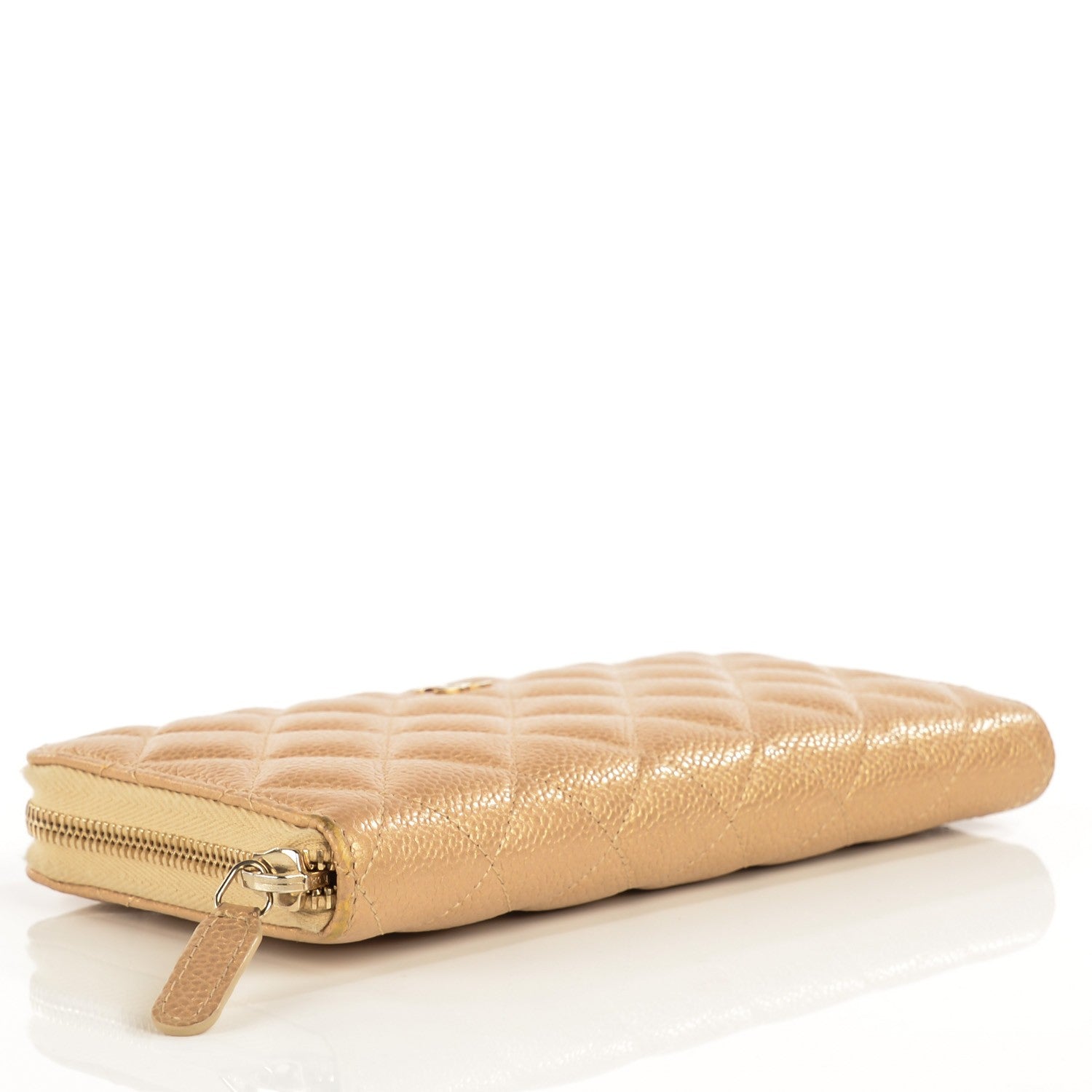 Chanel Pearly Caviar Quilted Large Gusset Zip Around Wallet Gold 4 of 9