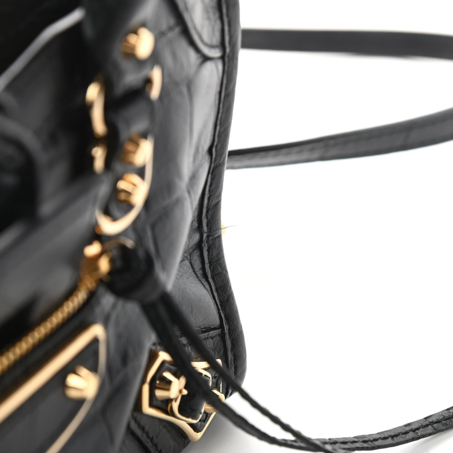 Balenciaga Calfskin Crocodile Embossed Gold Metallic Edge Hardware Nano City Black 12 of 13