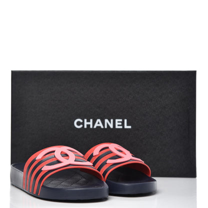 Chanel Rubber CC Flat Slide Sandals 37 Pink Red 10 of 10