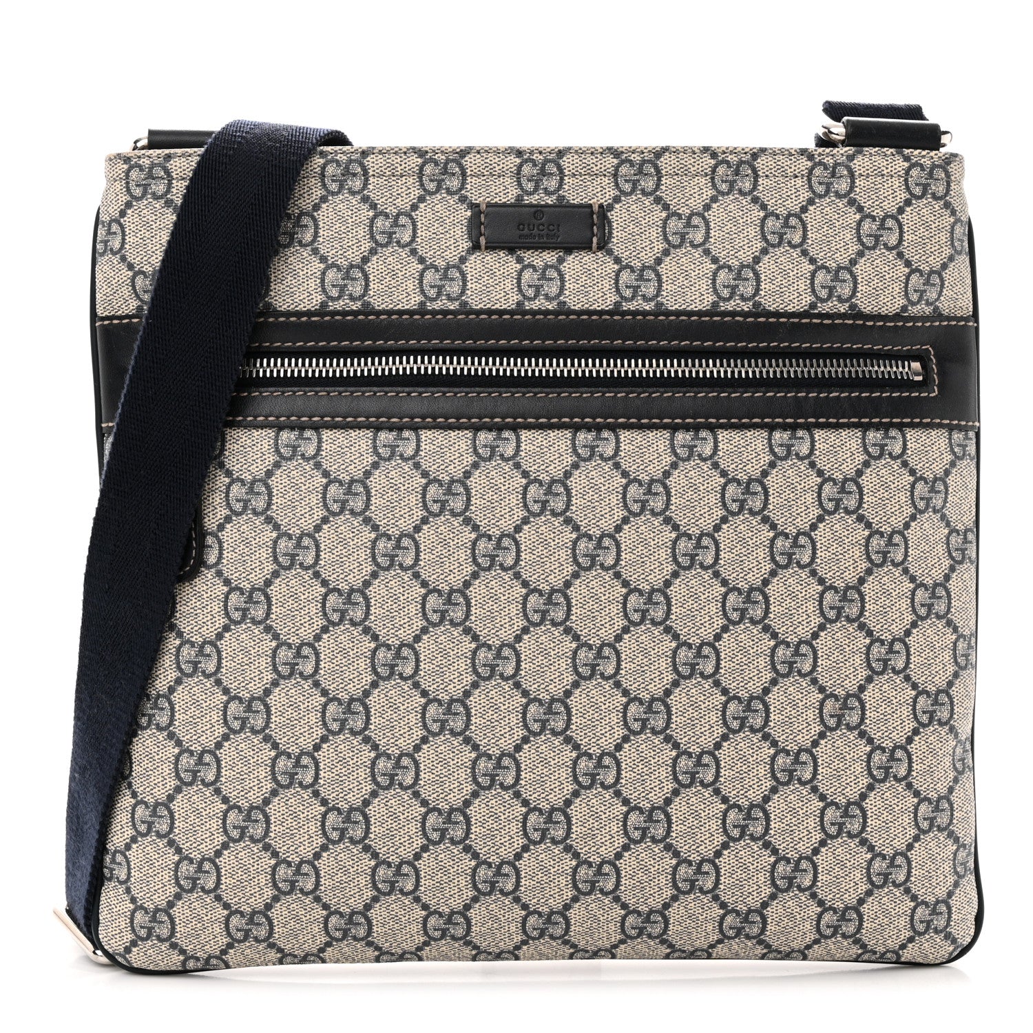 Gucci GG Supreme Monogram Flat Messenger Bag Black 1 of 12