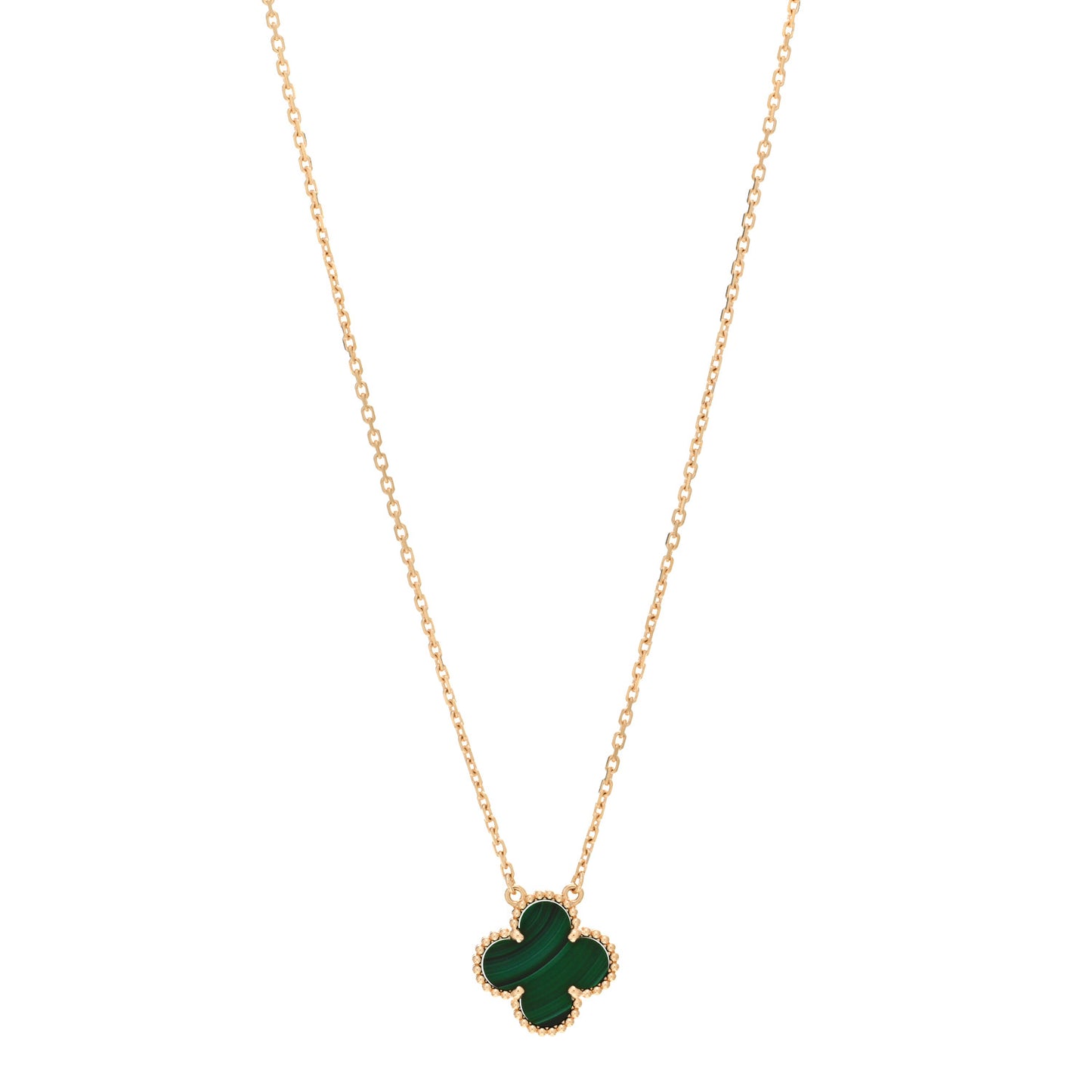 18K Yellow Gold Malachite Vintage Alhambra Pendant Necklace