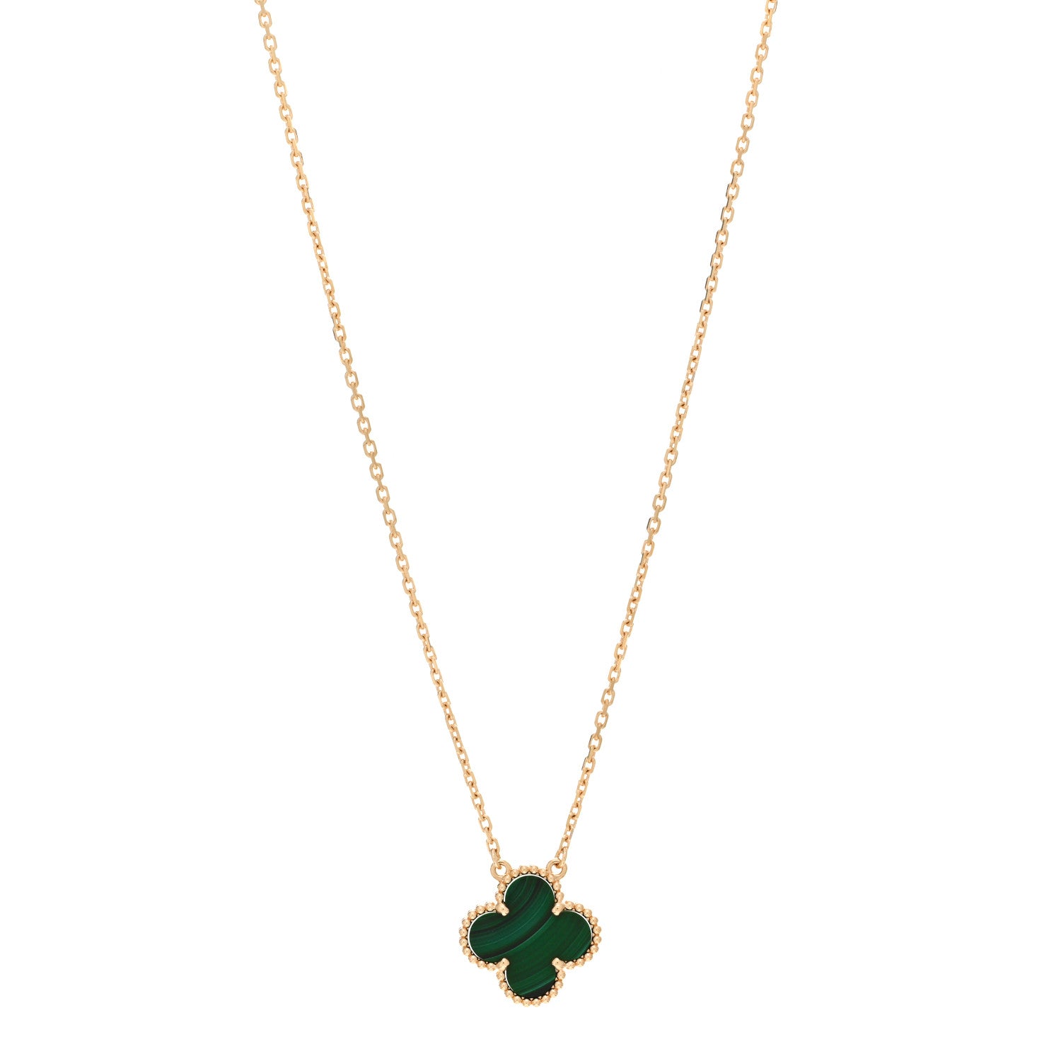 Van Cleef & Arpels 18K Yellow Gold Malachite Vintage Alhambra Pendant Necklace 1 of 5