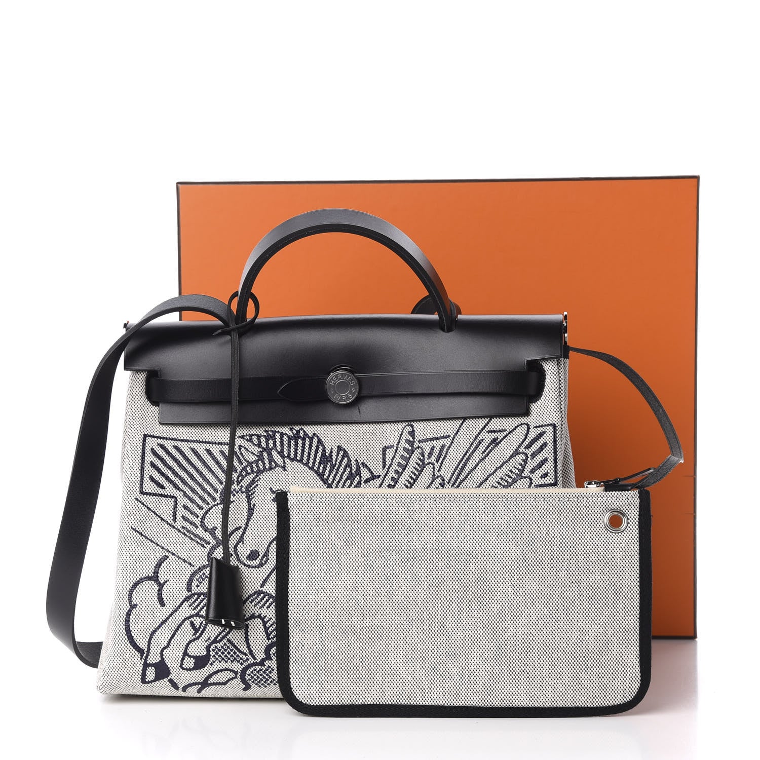 Hermes Vache Hunter Toile Pegase Pop Herbag Zip Retourne 31 PM Bleu Indigo 13 of 13