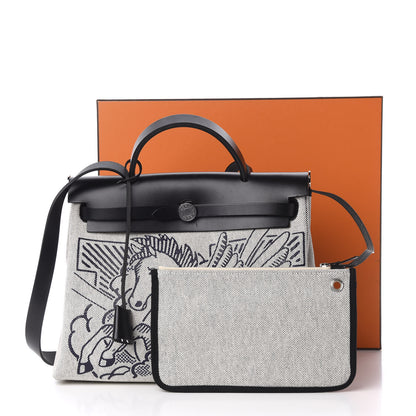 Hermes Vache Hunter Toile Pegase Pop Herbag Zip Retourne 31 PM Bleu Indigo 13 of 13